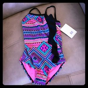 Colorful Geometric Swimsuit with Ruffle